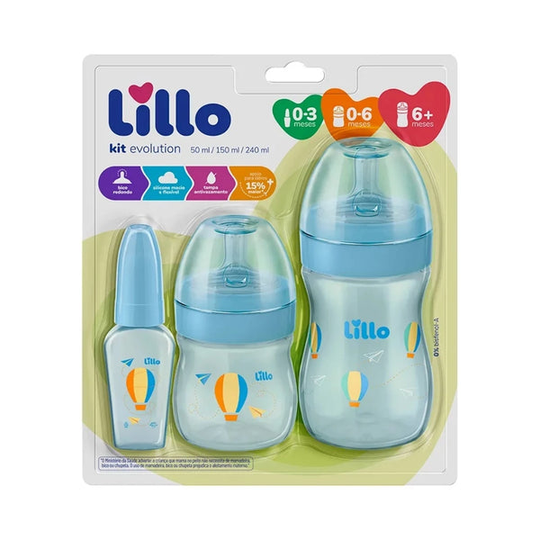 Kit 3 Mamadeiras Lillo Evolution Primeiros Passos de 0 a 1 ano Tampa Anti-vazamento