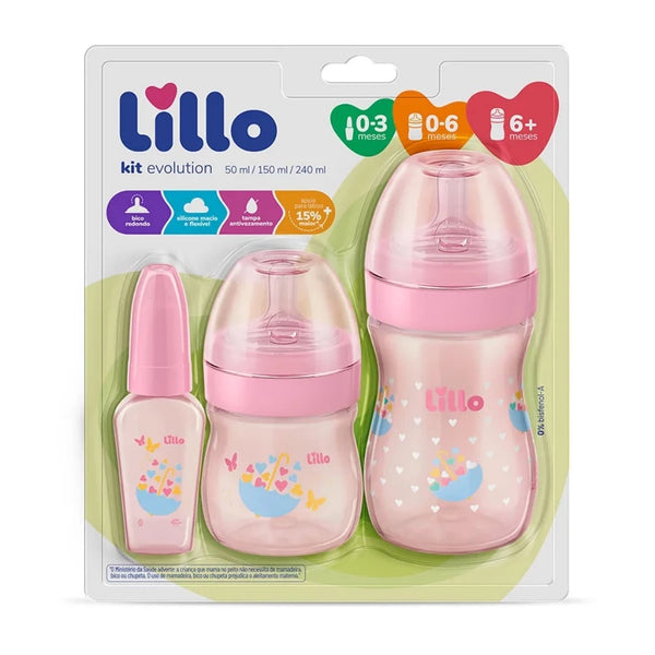 Kit 3 Mamadeiras Lillo Evolution Primeiros Passos de 0 a 1 ano Tampa Anti-vazamento