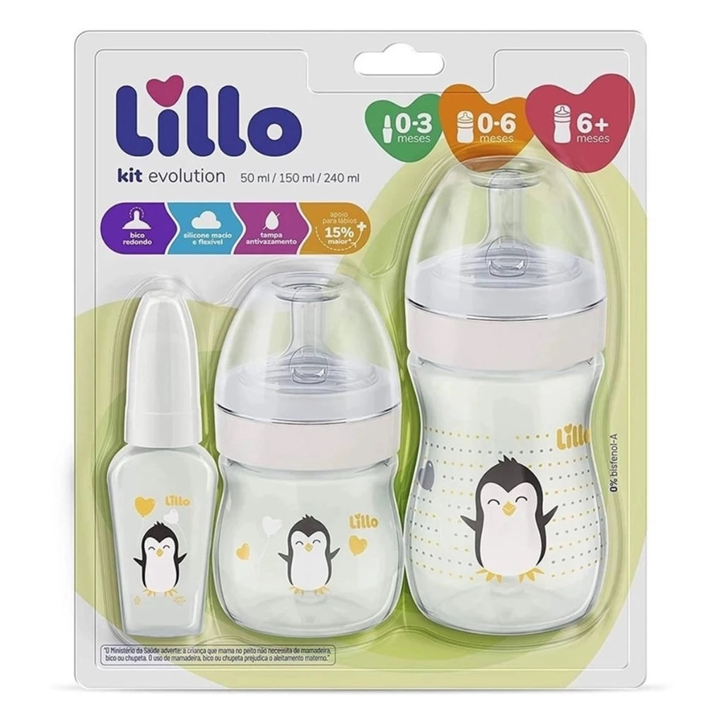 Kit 3 Mamadeiras Lillo Evolution Primeiros Passos de 0 a 1 ano Tampa Anti-vazamento