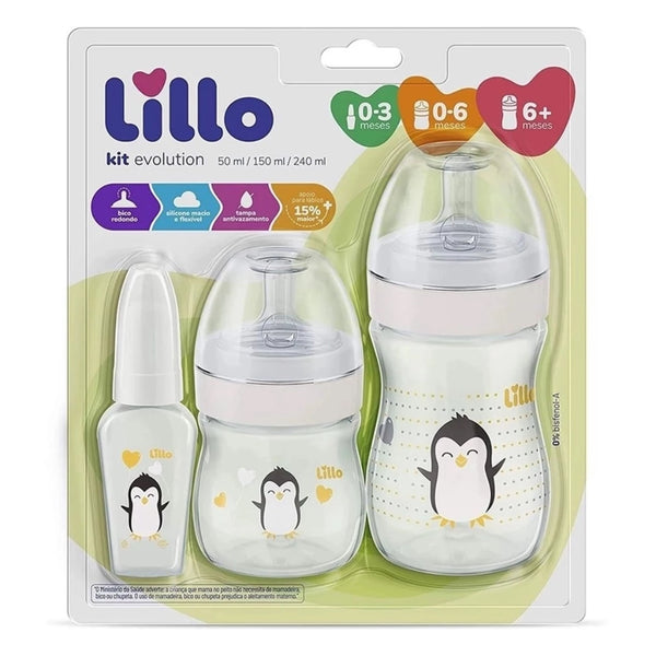 Kit 3 Mamadeiras Lillo Evolution Primeiros Passos de 0 a 1 ano Tampa Anti-vazamento