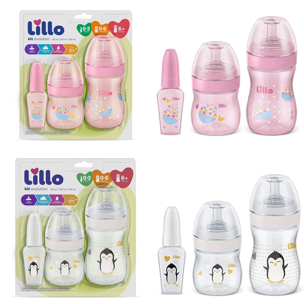 Kit 3 Mamadeiras Lillo Evolution Primeiros Passos de 0 a 1 ano Tampa Anti-vazamento